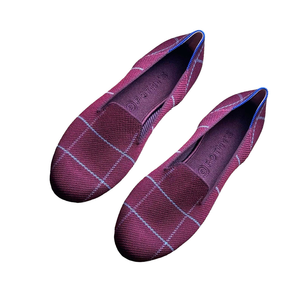 Rothy's The Plaid Slip On Loafer Lightweight Burgundy Grid Size W12.5 NWOB - Picture 3 of 10